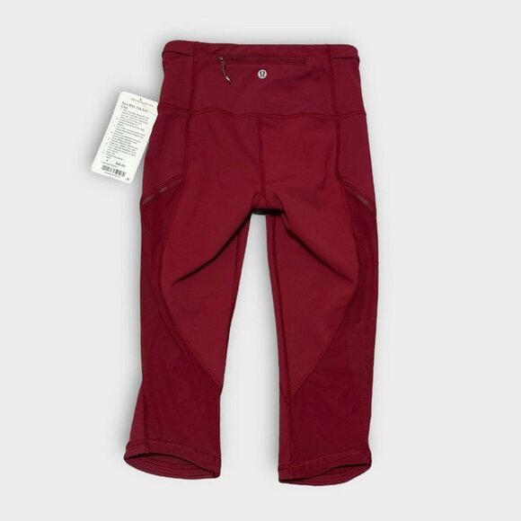 NWT Lululemon Run With The Sun Crop 4 Rosewood Luxtreme Mesh NEW Leggings - Picture 2 of 10